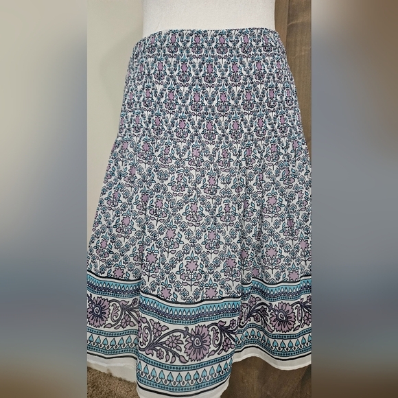 MAX STUDIO Gathered Waist Floral Print Skirt In Blue/prple Multi. Size Large - Picture 10 of 16